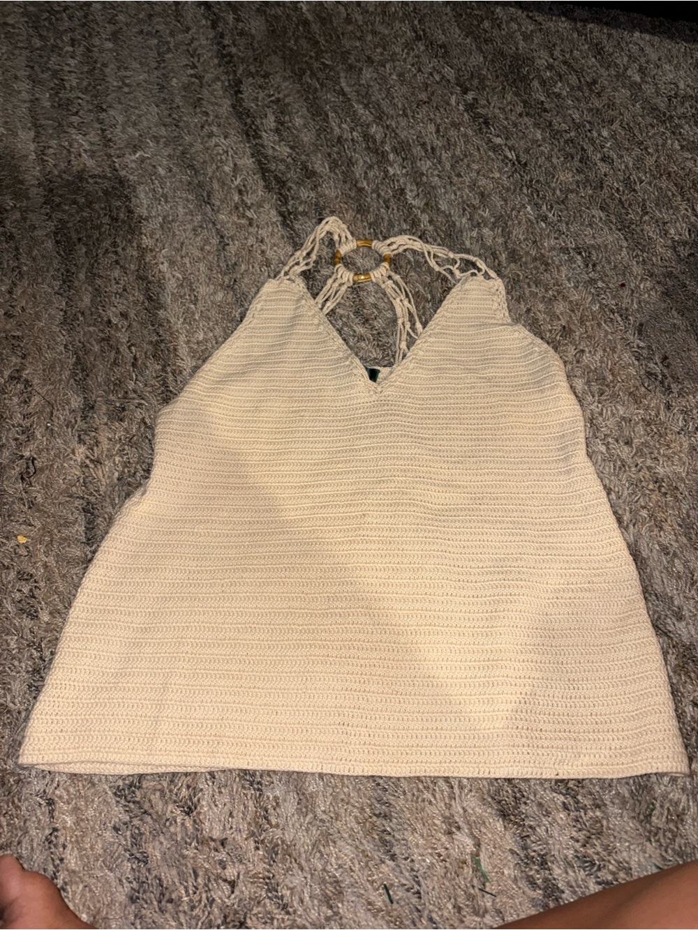 Ralph Lauren Cream Crochet Halter Tank with Ring Back Detail